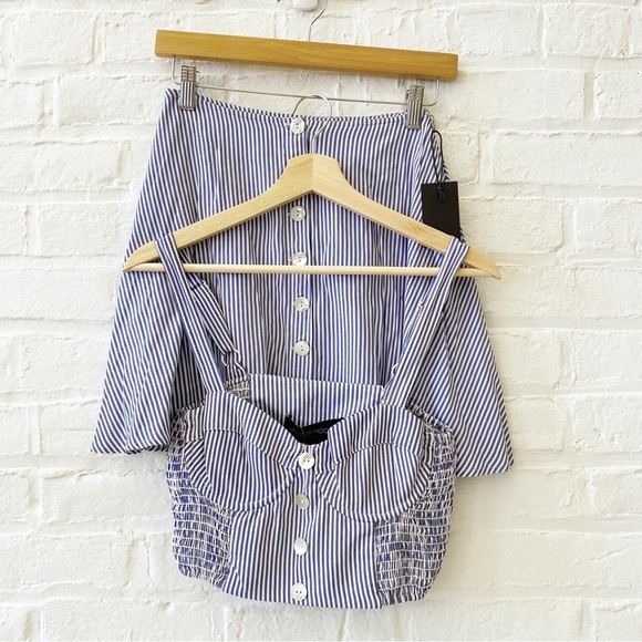 Vanessa Mooney || Celia Bustier Crop Top Button Mini Skirt Set Blue Stripe S NWT - Picture 1 of 10